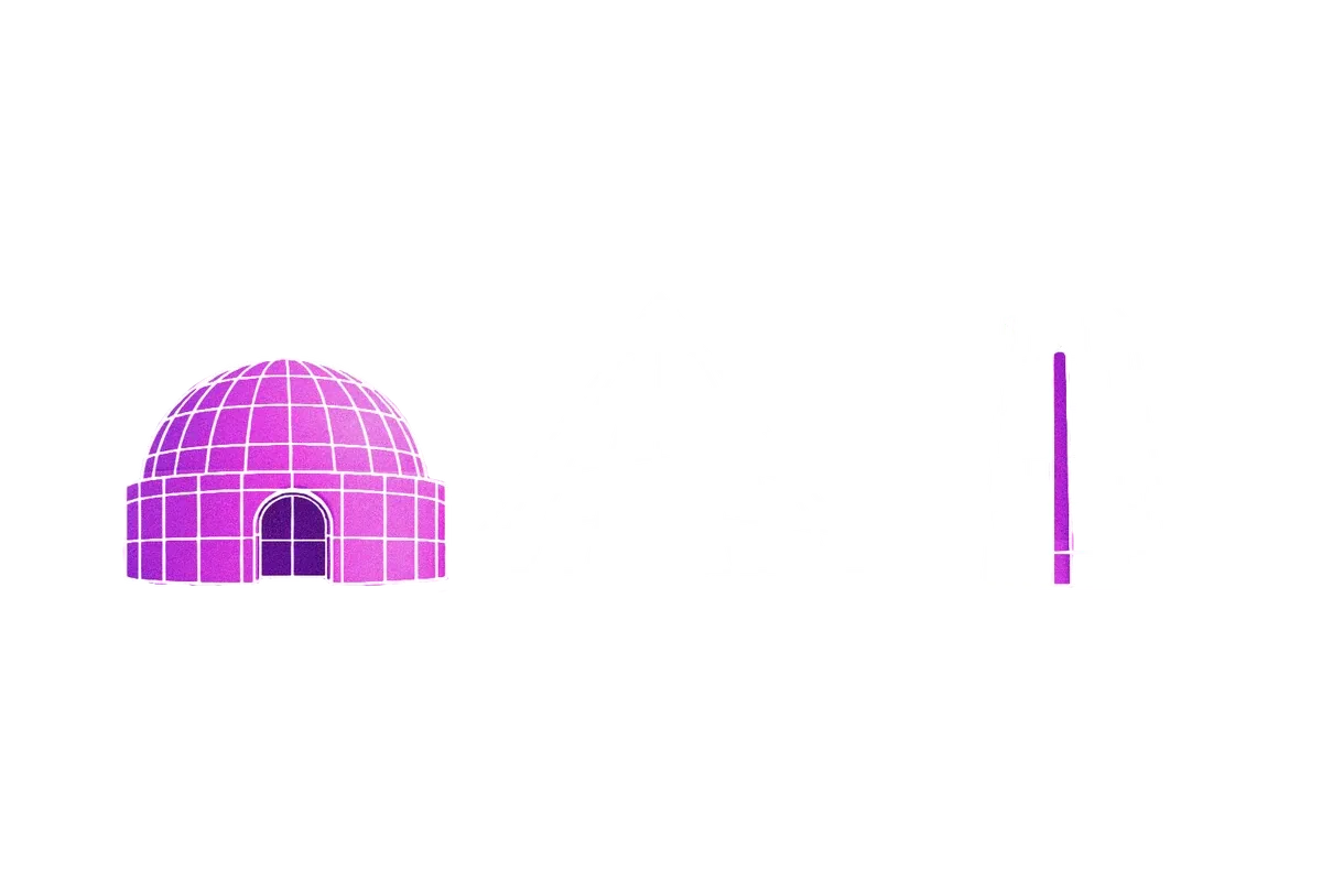 Three wireframe structures: a magenta dome, a pyramid and a tower