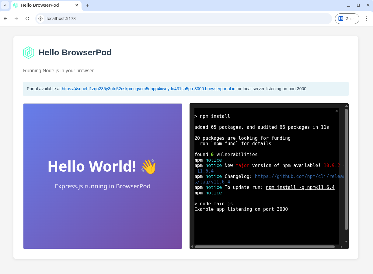 The index.html page rendered